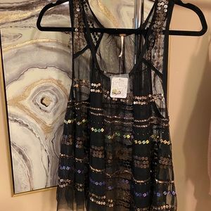 Free people black embellished blouse